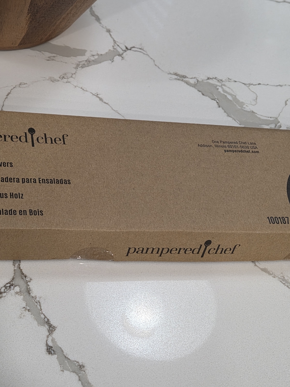 New Pampered Chef Wooden Salad Bowl with Servers - Natural Brown - Picture 11 of 11
